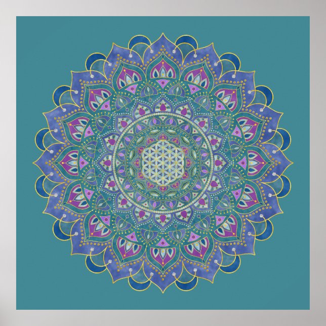 Blume des Lebens - Mandala Indien Stil 1 Poster (Vorne)