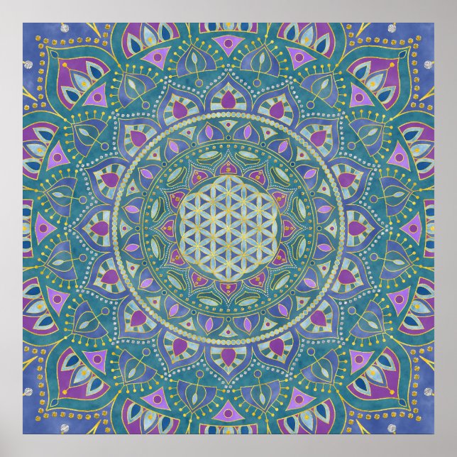Blume des Lebens - Mandala Indien Stil 1 Poster (Vorne)