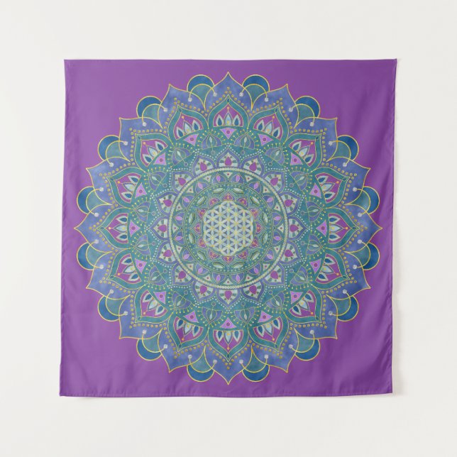 Blume des Lebens - Mandala Indien Stil 1 Wandteppich (Vorderseite)