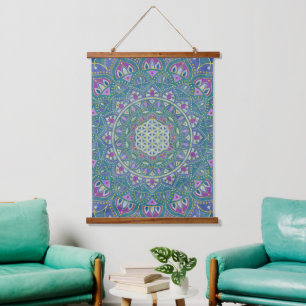 Blume des Lebens - Mandala Indien Stil 1 Wandteppich Mit Holzrahmen