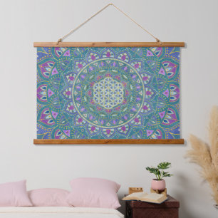 Blume des Lebens - Mandala Indien Stil 1 Wandteppich Mit Holzrahmen