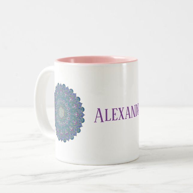 Blume des Lebens - Mandala Indien Stil 1 Zweifarbige Tasse (Vorderseite Links)