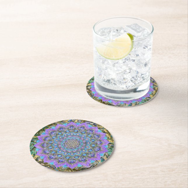 Blume des Lebens - Mandala Indien Stil 2 Runder Pappuntersetzer (Vor Ort)