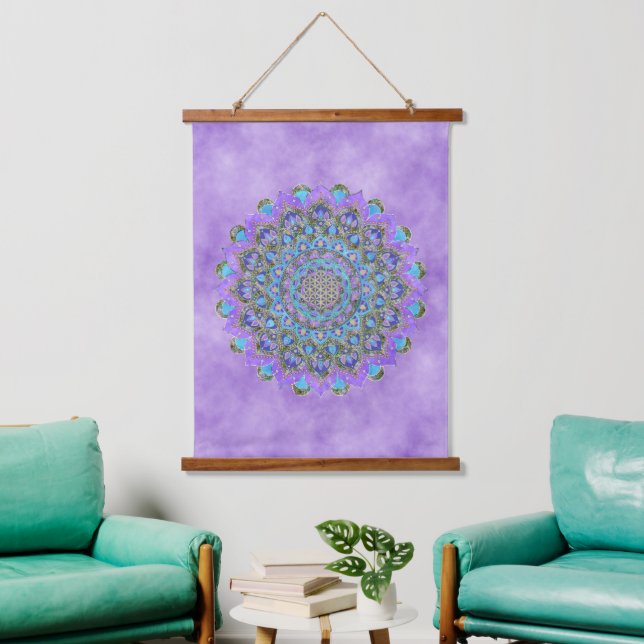 Blume des Lebens - Mandala Indien Stil 2 Wandteppich Mit Holzrahmen (Wohnzimmer)