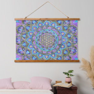 Blume des Lebens - Mandala Indien Stil 2 Wandteppich Mit Holzrahmen