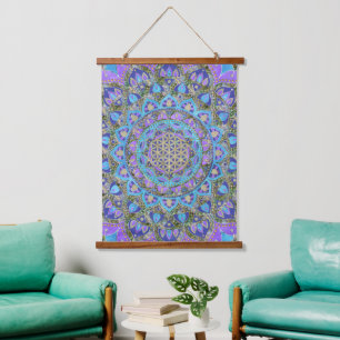 Blume des Lebens - Mandala Indien Stil 2 Wandteppich Mit Holzrahmen