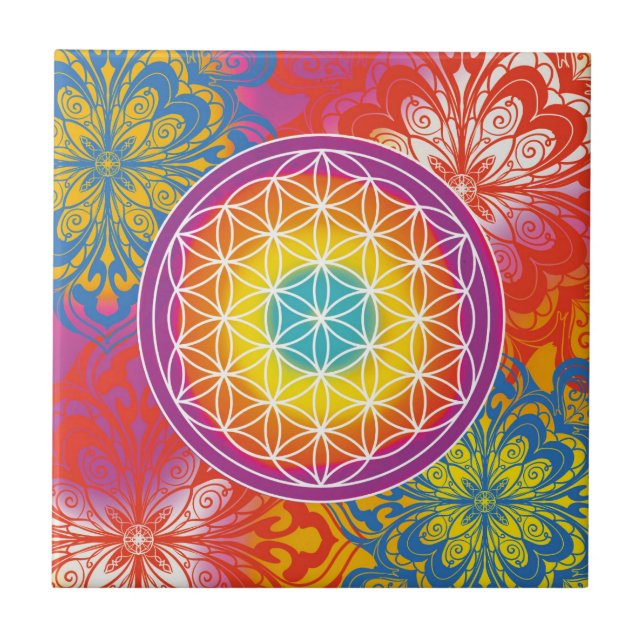 Blume des Lebens mandala Zen Fliese (Vorderseite)