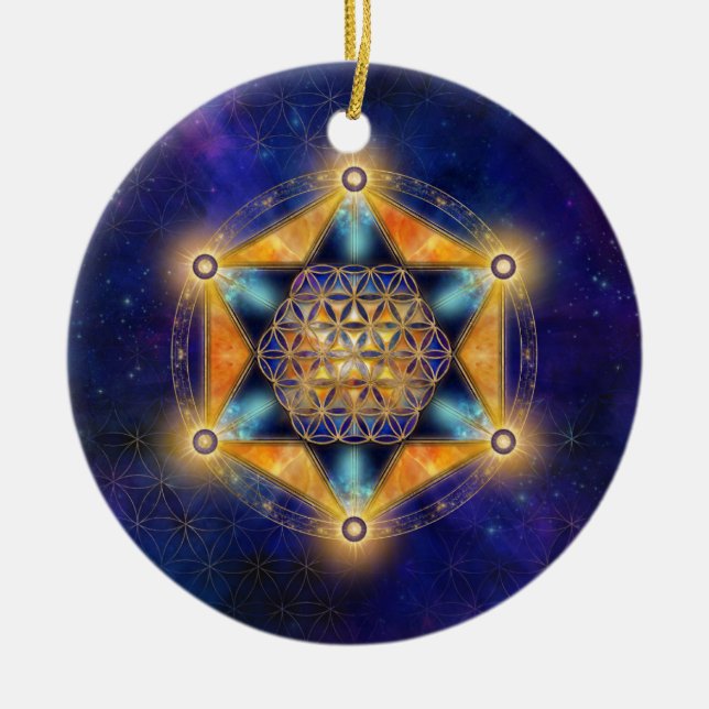Blume des Lebens Merkaba Stern - Heilige Geometrie Keramik Ornament (Vorne)