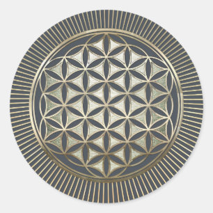 Blume des Lebens metallisch geprägt Runder Aufkleber