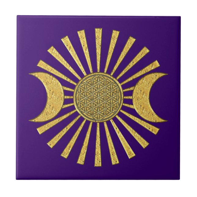 Blume des Lebens mit dem Mond Fliese (Vorderseite)