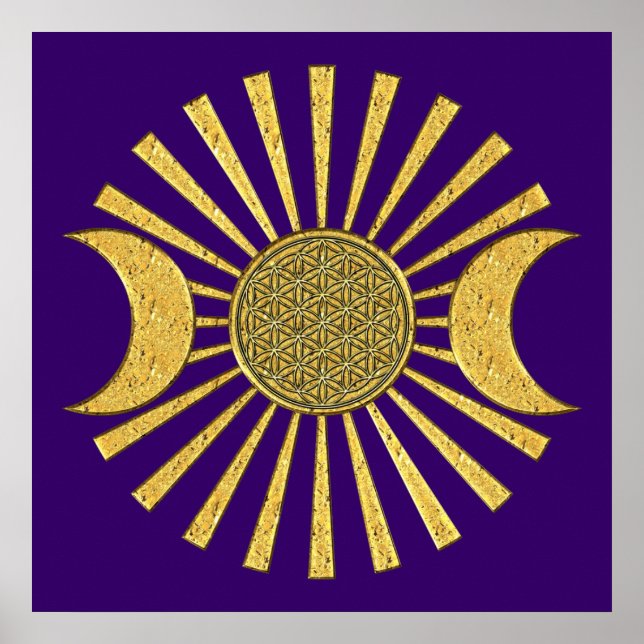 Blume des Lebens mit dem Mond Poster (Vorne)