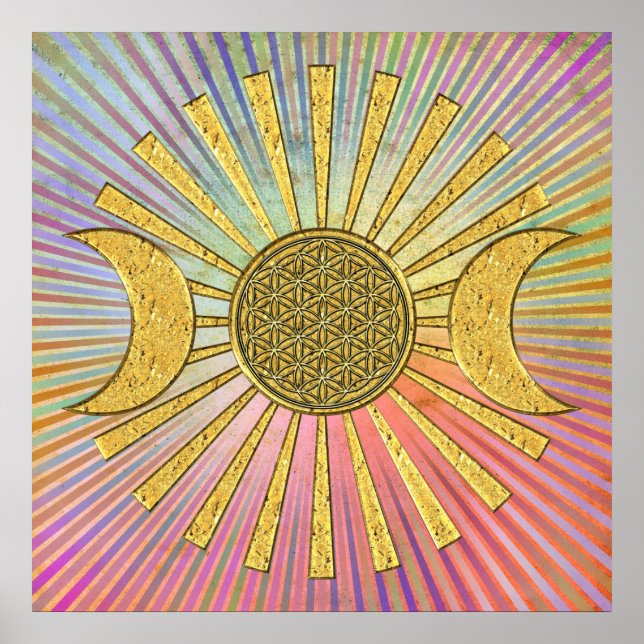 Blume des Lebens mit dem Mond Poster (Vorne)
