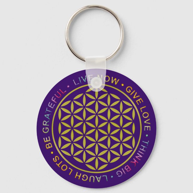 Blume des Lebens mit Lebensregeln Schlüsselanhänger (Vorderseite)