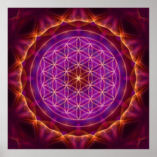 Blume des Lebens mit Lila-goldenem Mandala Poster
