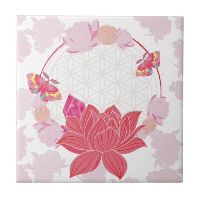 Blume des Lebens mit Lotus Fliese (Vorderseite)