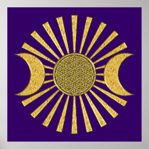 Blume des Lebens mit Mond Poster