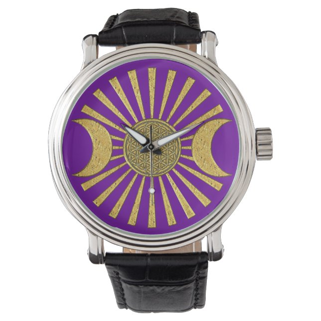 Blume des Lebens - Mond Armbanduhr (Vorderseite)