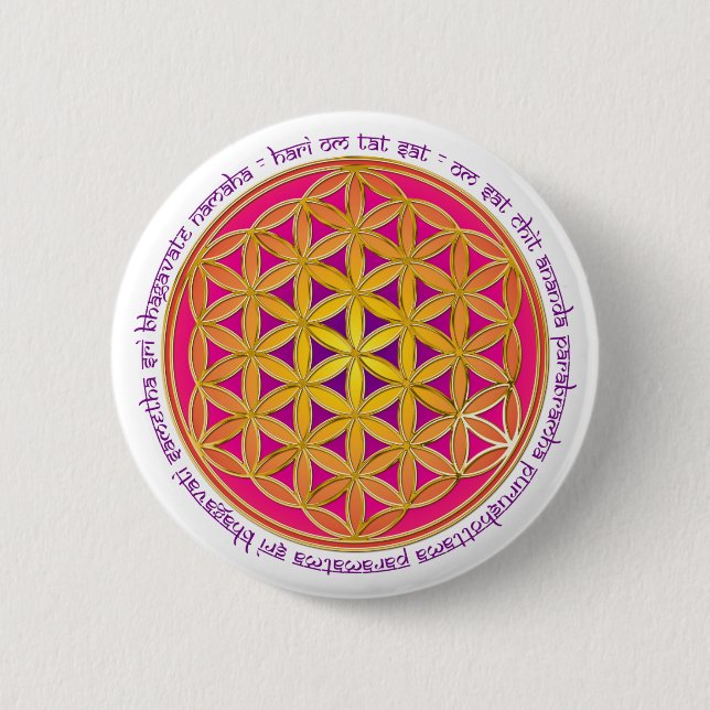 Blume des Lebens / Moola Mantra Button (Vorderseite)