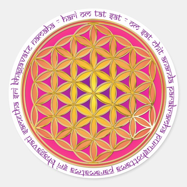 Blume des Lebens / Moola Mantra Runder Aufkleber (Vorderseite)