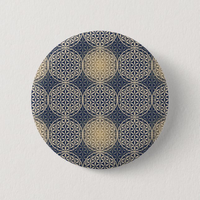 Blume des Lebens - Muster der Briefmarke - blauer  Button (Vorderseite)