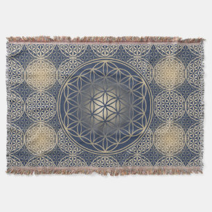 Blume des Lebens - Muster der Briefmarke - blauer Decke