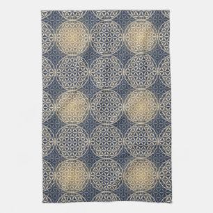 Blume des Lebens - Muster der Briefmarke - blauer Handtuch