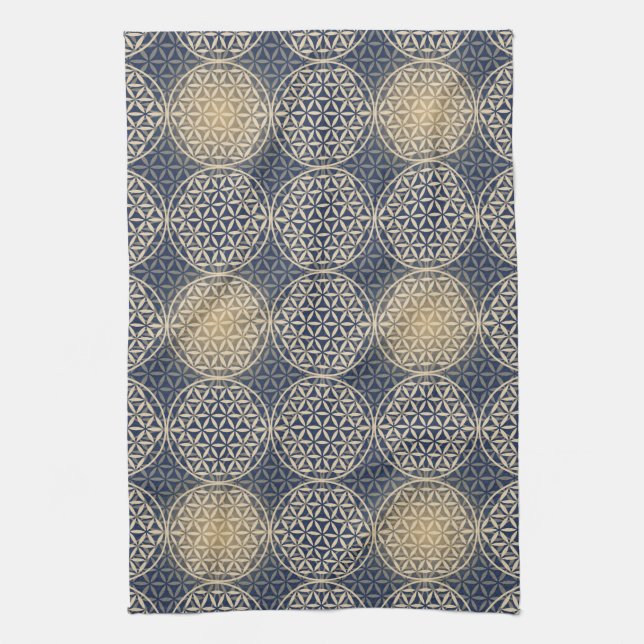 Blume des Lebens - Muster der Briefmarke - blauer  Handtuch (Vertikal)