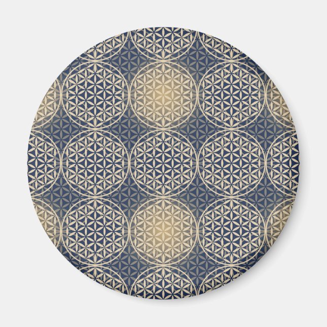 Blume des Lebens - Muster der Briefmarke - blauer  Magnet (Vorne)