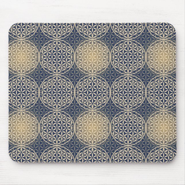 Blume des Lebens - Muster der Briefmarke - blauer  Mousepad (Vorne)