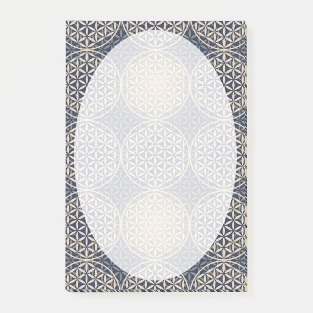 Blume des Lebens - Muster der Briefmarke - blauer  Post-it Klebezettel (Vorderseite)