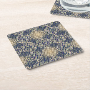 Blume des Lebens - Muster der Briefmarke - blauer Rechteckiger Pappuntersetzer
