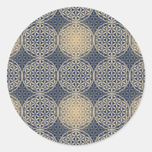 Blume des Lebens - Muster der Briefmarke - blauer  Runder Aufkleber