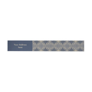 Blume des Lebens - Muster der Briefmarke - blauer Rundum-Adressaufkleber
