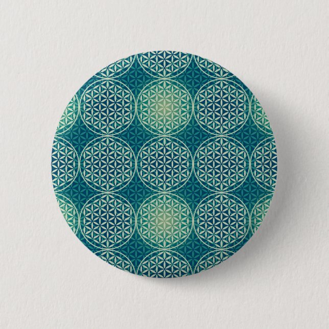 Blume des Lebens - Muster der Briefmarke - Cyan Button (Vorderseite)