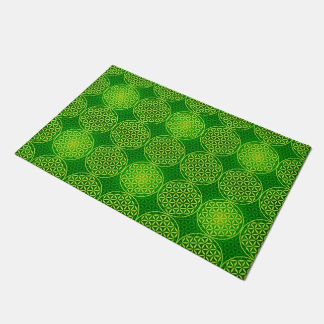 Blume des Lebens - Muster der Briefmarke - grün Fußmatte (Schrägansicht)