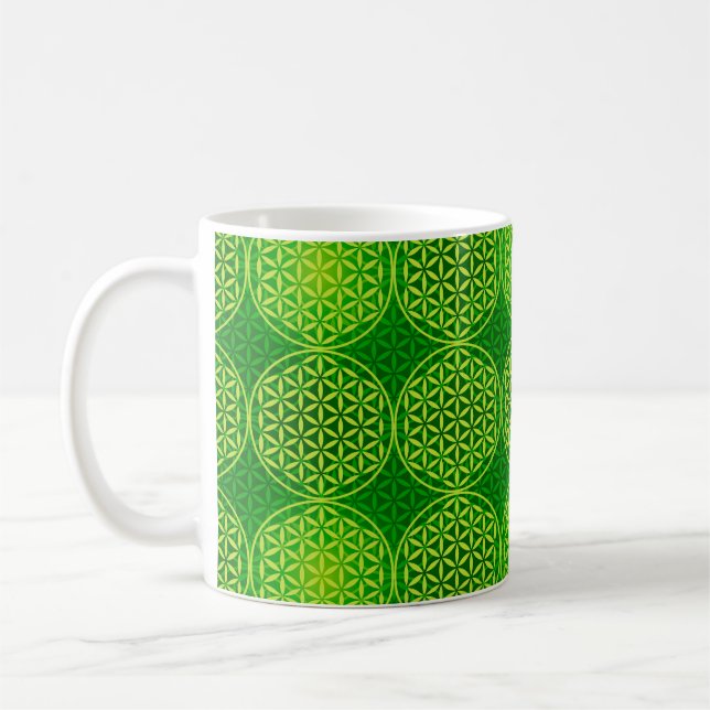 Blume des Lebens - Muster der Briefmarke - grün Tasse (Links)