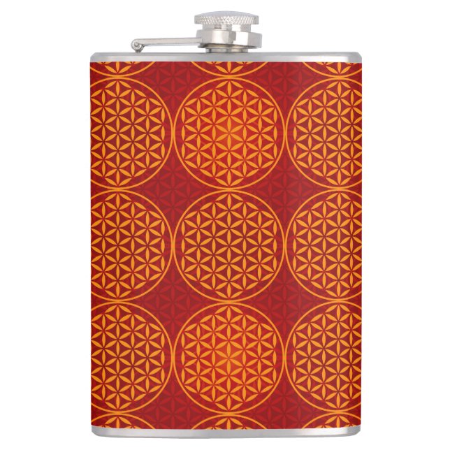 Blume des Lebens - Muster der Briefmarke - orange Flachmann (Vorderseite)