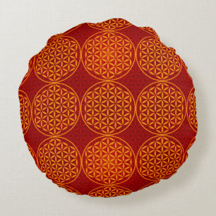 Blume des Lebens - Muster der Briefmarke - orange Rundes Kissen