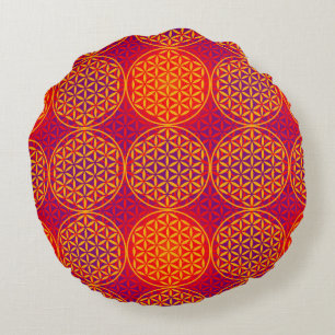 Blume des Lebens - Muster der Briefmarke - orangef Rundes Kissen