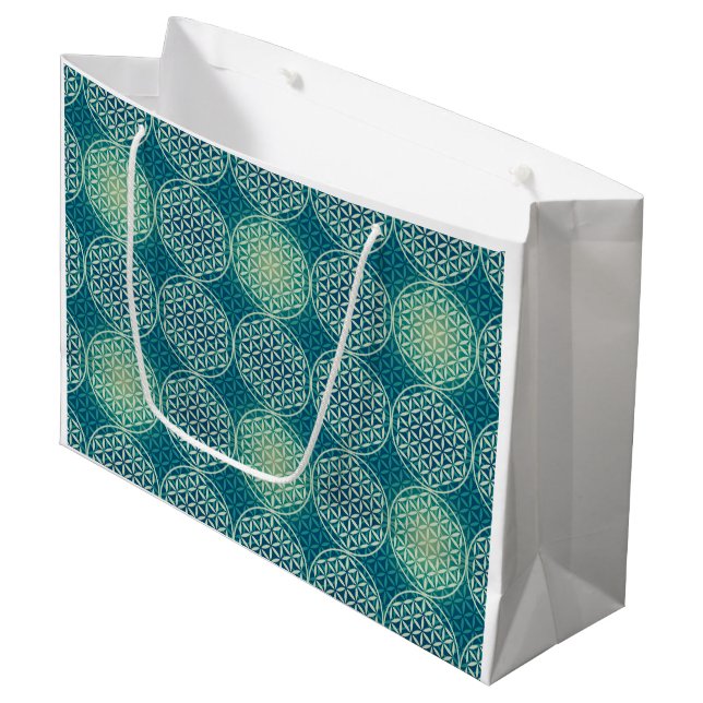 Blume des Lebens - Muster der Briefmarke - Zyanbla Große Geschenktüte (Vorderseite Schrägansicht)