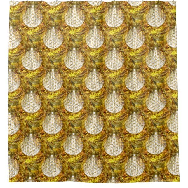 Blume des Lebens - nahtloses Gold 3D Duschvorhang (Vorderseite)