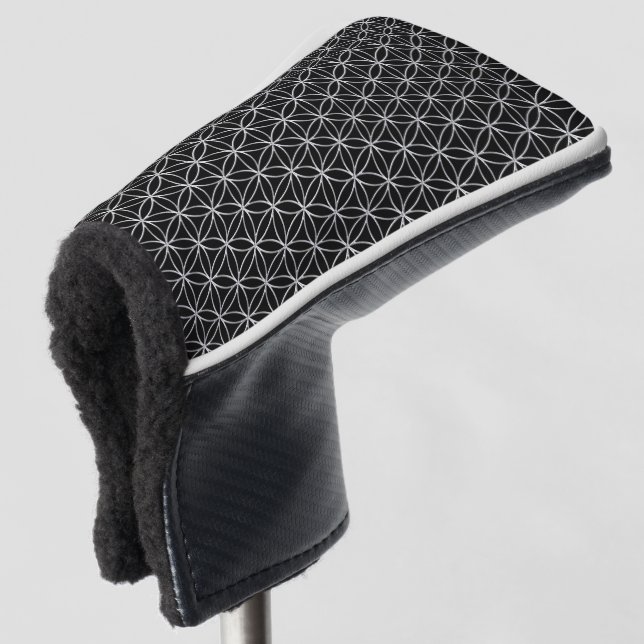 Blume des Lebens - nahtloses Muster - Silber Golf Headcover (3/4 Vorderseite)