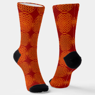 BLUME DES LEBENS - orange rotes Muster Socken