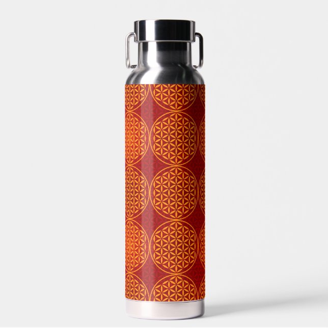 BLUME DES LEBENS - orangefarbenes Muster Trinkflasche (Vorne)