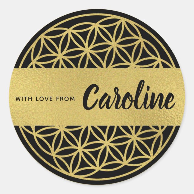 Blume des Lebens personalisierte Aufkleber Gold &  (Vorderseite)