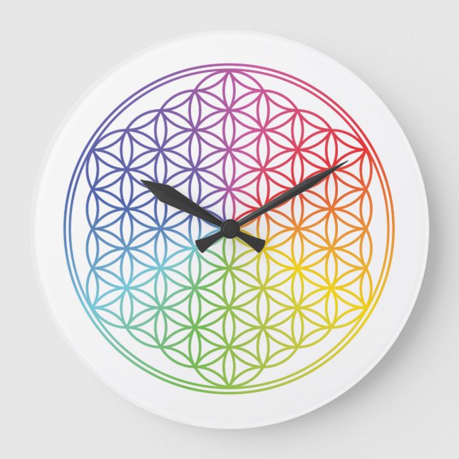 Blume des Lebens - Regenbogenuhr Große Wanduhr (Vorderseite)