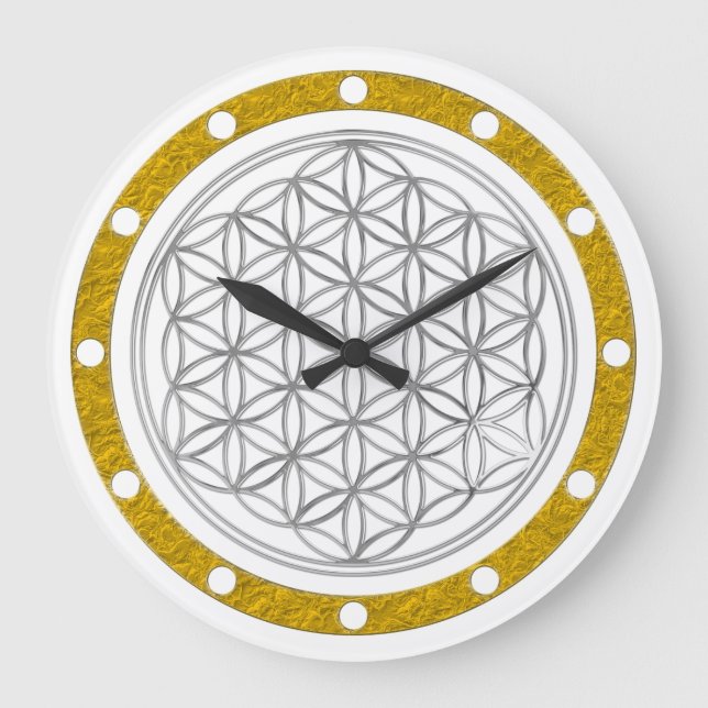 BLUME DES LEBENS - silberne Uhr mit Goldring (Vorderseite)