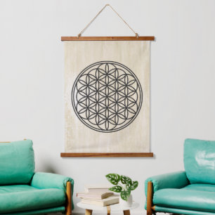 BLUME DES LEBENS - Symbol der Heiligen Geometrie U Wandteppich Mit Holzrahmen