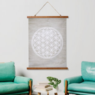 BLUME DES LEBENS - Symbol der Heiligen Geometrie U Wandteppich Mit Holzrahmen