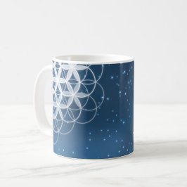 Blume des Lebens Universum blauer Funkelstar Kaffeetasse